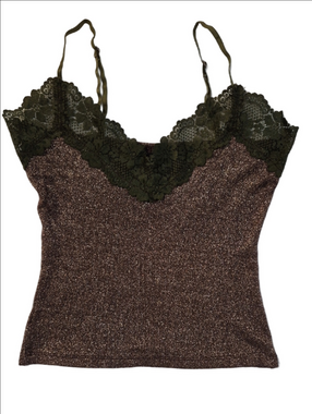 💕⃝🕊️ 3 For $ 15 💕⃝🕊️Urban Behavior Olive Lace Trim Metallic Brown Cami